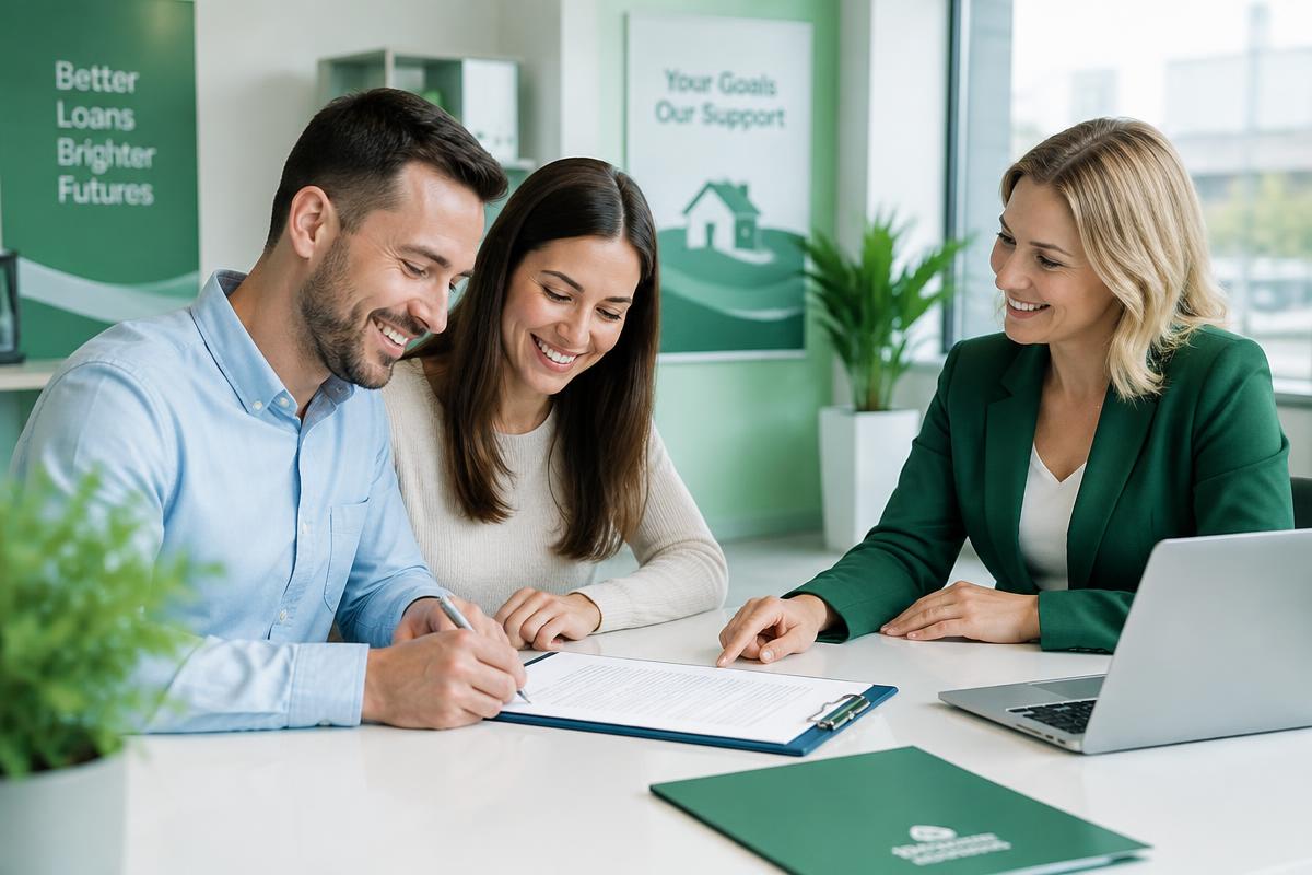 Conseillère BCJ Banque avec un couple signant un crédit